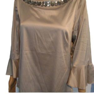 ECI NY Shirt Womens Silvery Gray Blouse Beaded Size Large